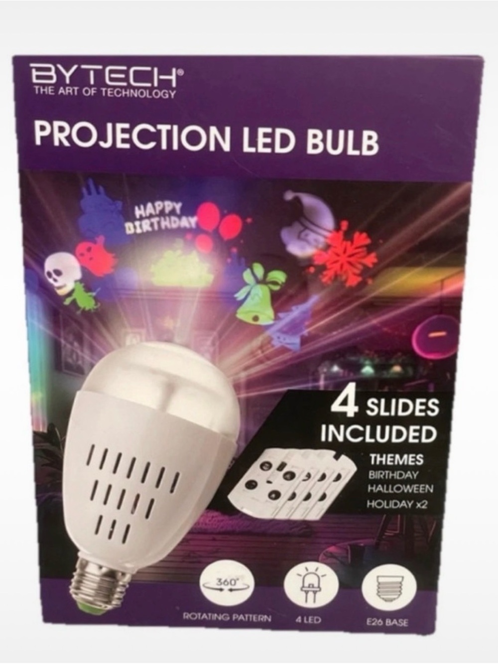 Bytech Projection LED Bulb 4 Slides Included Rotating Birthday Halloween Holiday